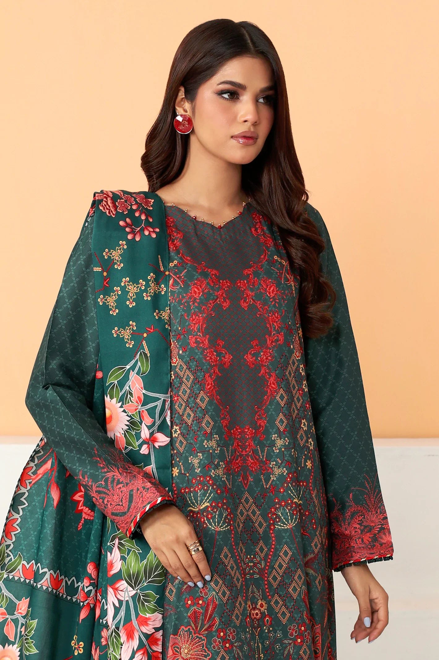 Sea Green Viscose Printed Unstitched Shirt & Dupatta From Sohaye By Diners