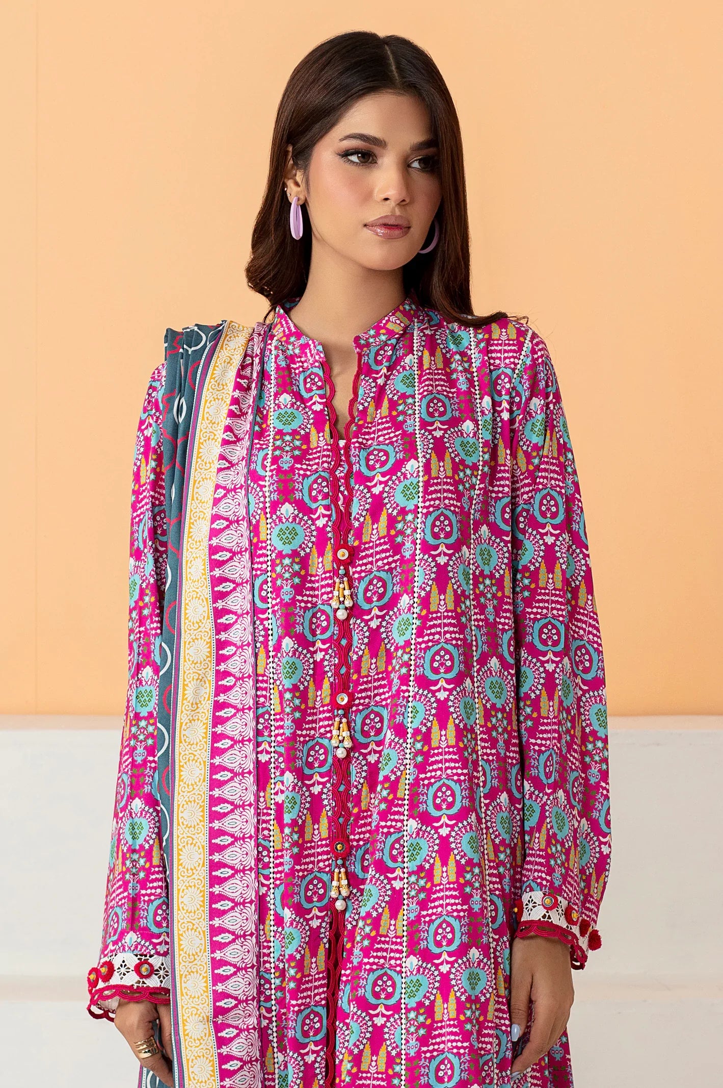 Pink Viscose Printed Unstitched Kurti & Dupatta From Sohaye By Diners