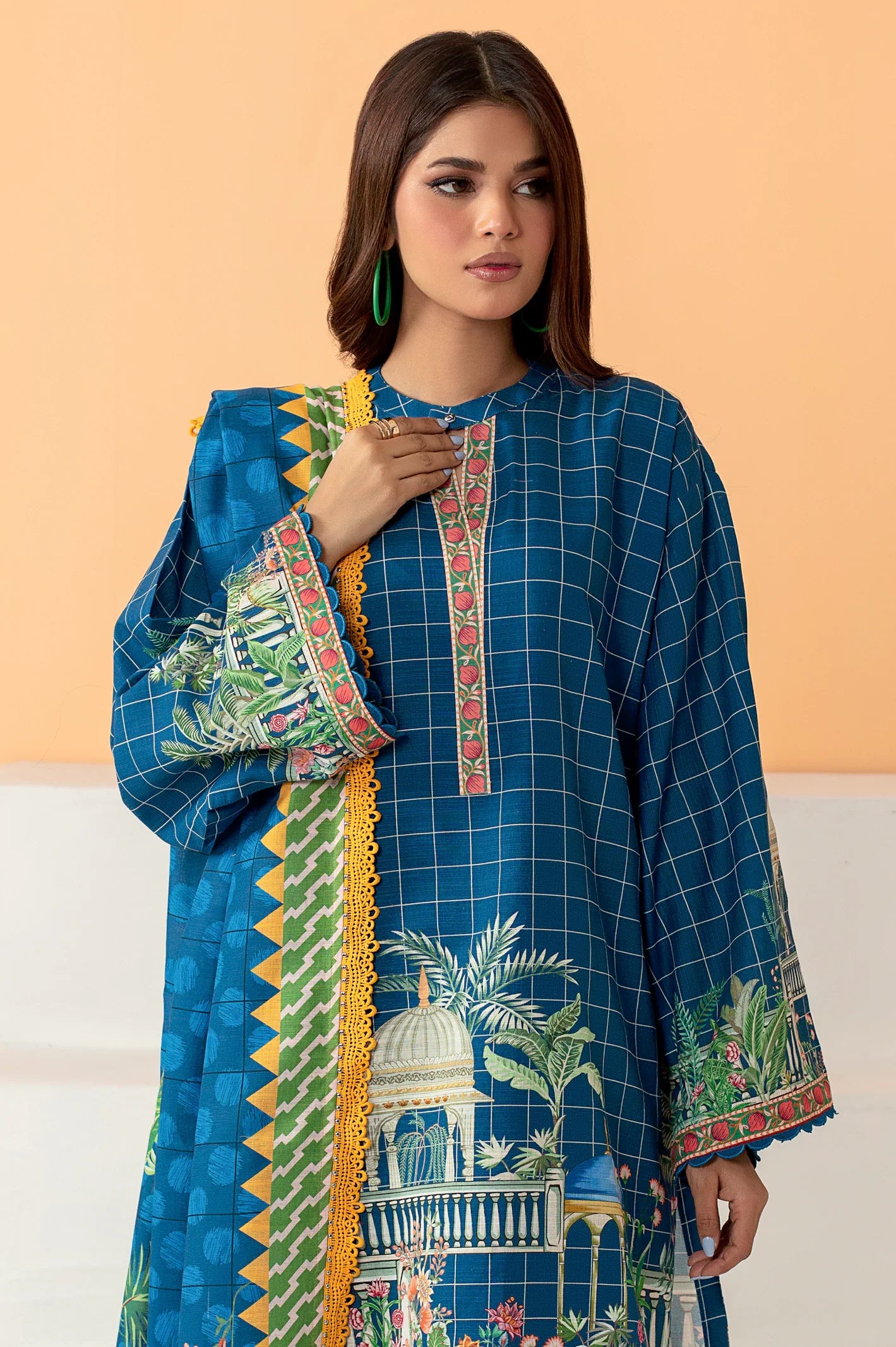 Blue Khaddar Printed Unstitched Shirt & Dupatta From Sohaye By Diners