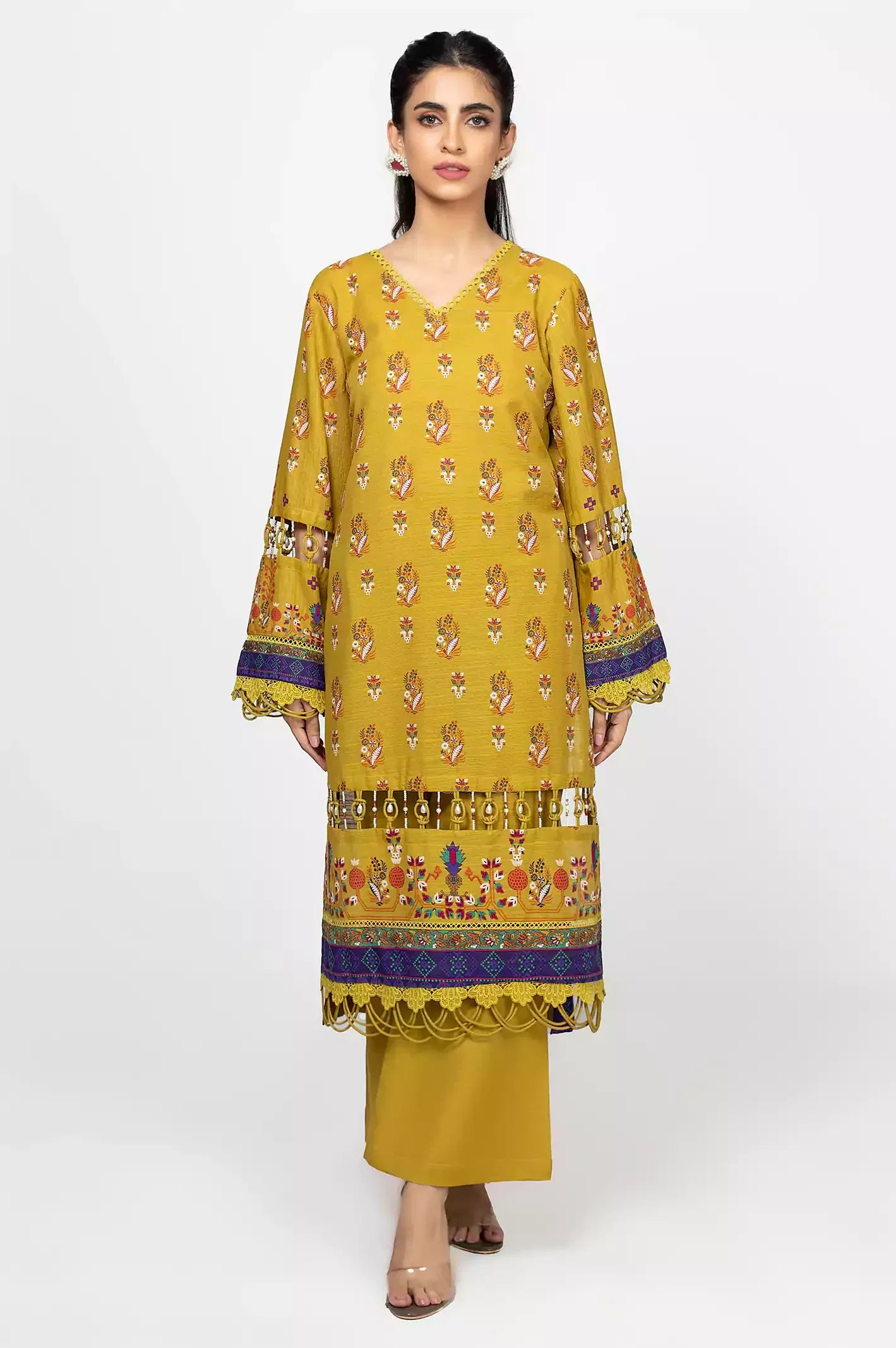 Olive Khaddar Printed 2PC Unstitched Suit From Sohaye By Diners