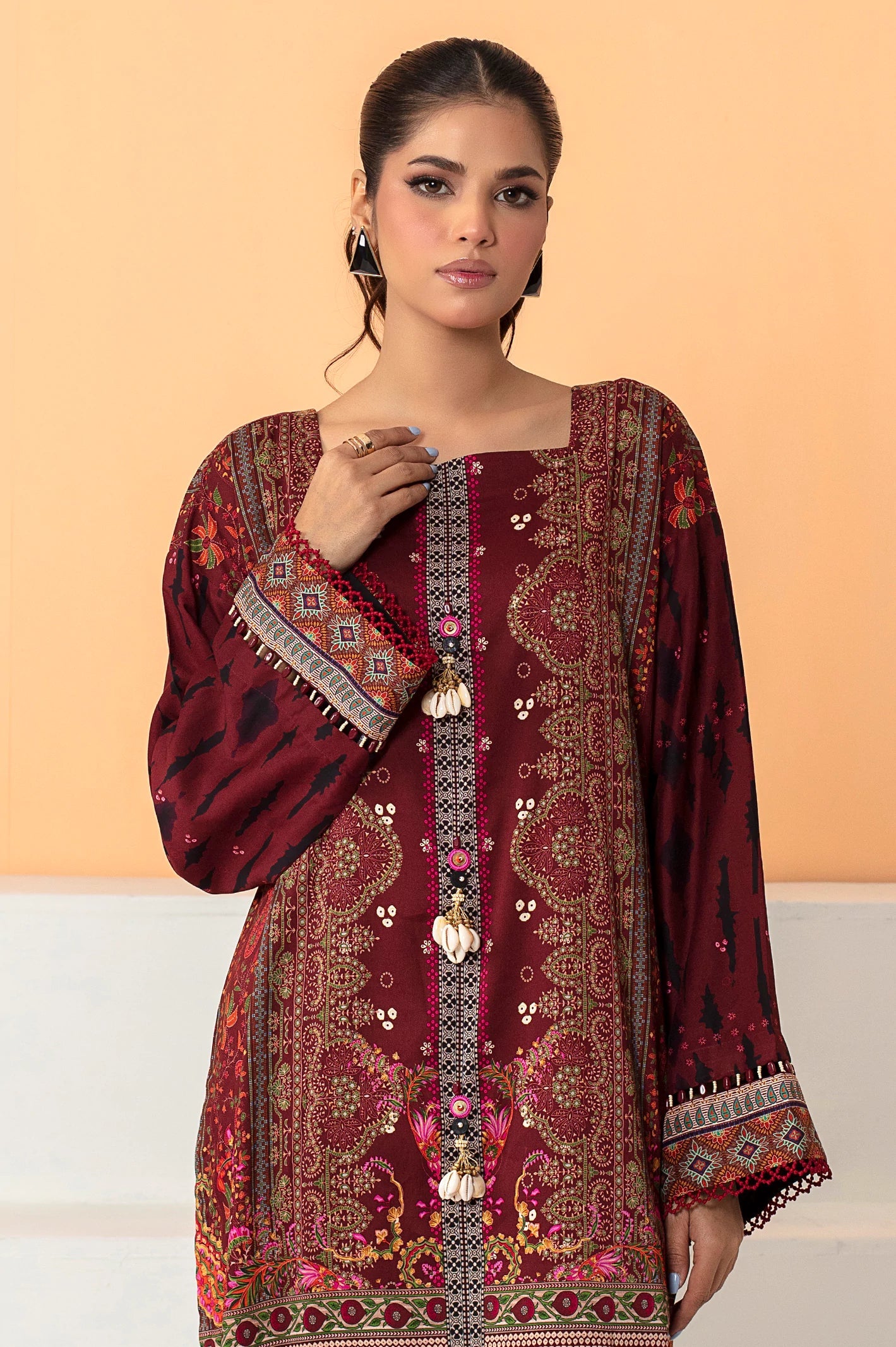 Maroon Viscose Printed 2PC Unstitched From Sohaye By Diners